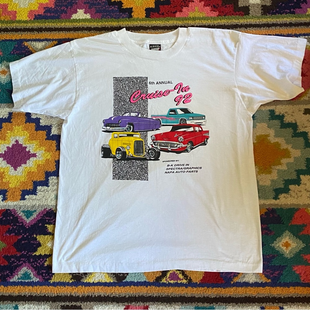 Vintage single stitch dead stock 1990s Screen Stars car show graphic tee